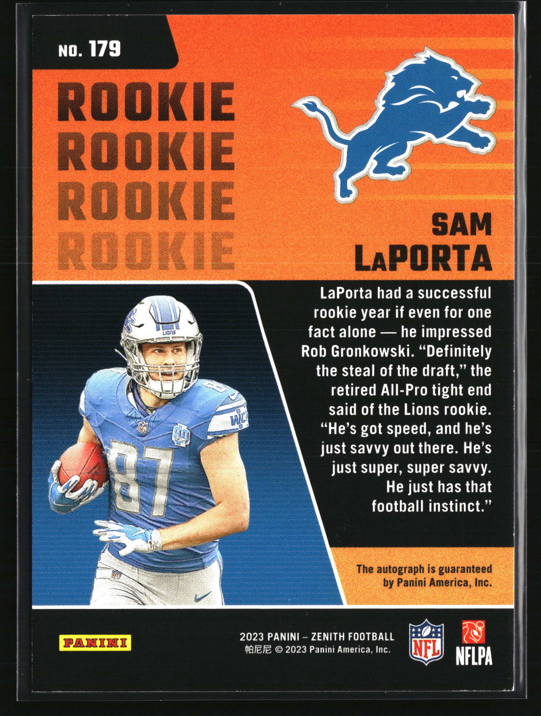 Sam LaPorta 2023 Panini Zenith Autographs Red Zone #179