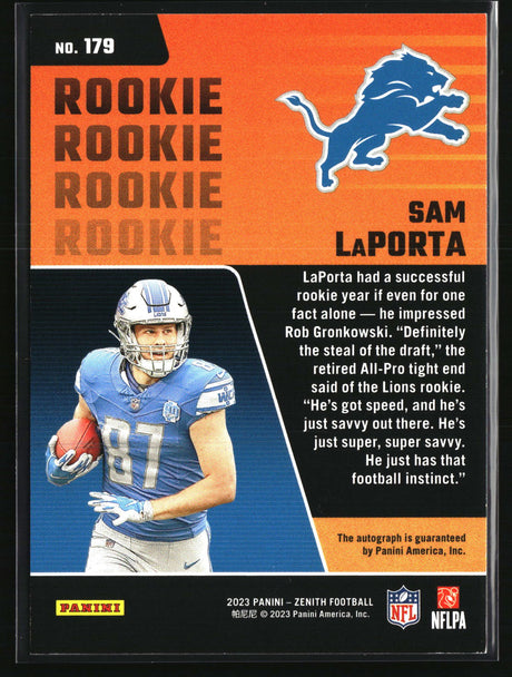 Sam LaPorta 2023 Panini Zenith Autographs Red Zone #179