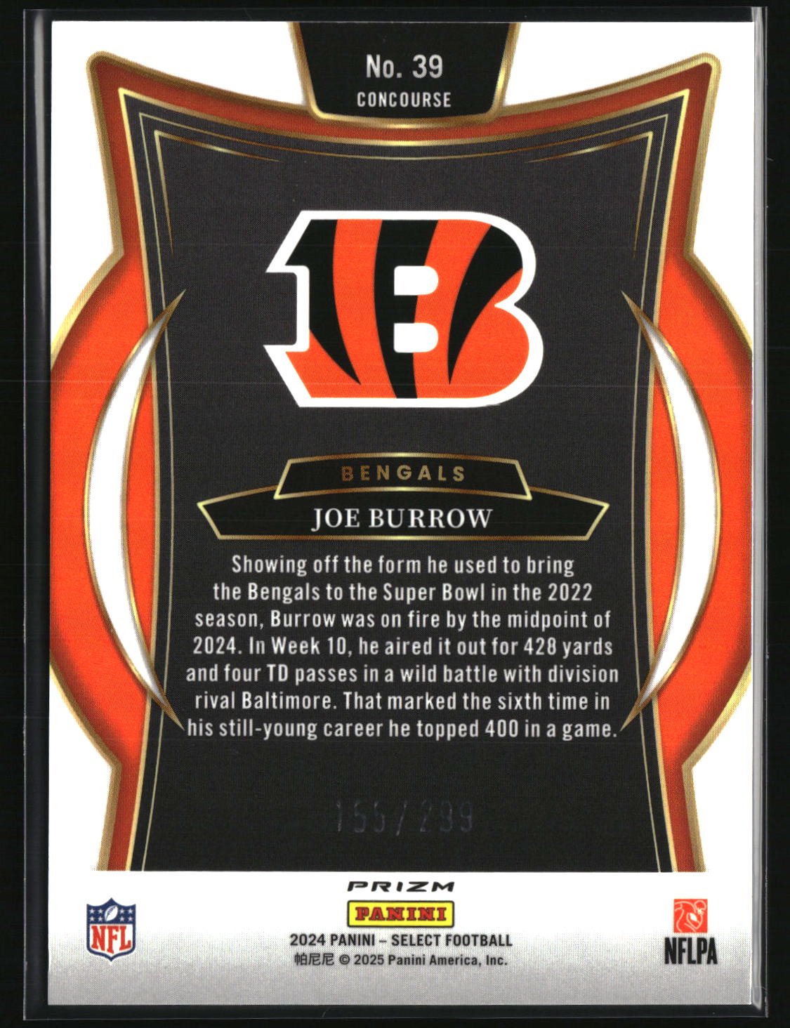 Joe Burrow 2024 Panini Select Copper Prizm Shock #39 #/299