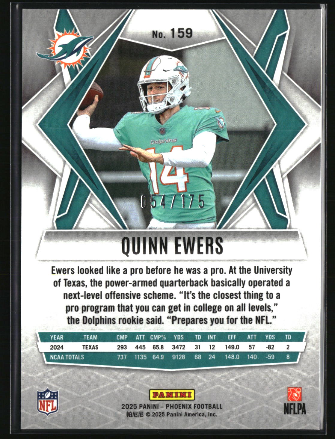 Quinn Ewers 2025 Panini Phoenix Teal Lava Prizm #159 #/175