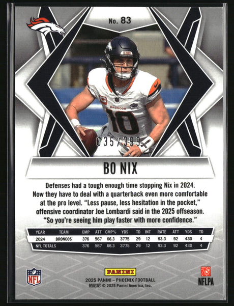 Bo Nix 2025 Panini Phoenix Red Hyper Prizm #83 #/399