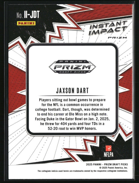 Jaxson Dart 2025 Panini Prizm Draft Picks Instant Impact Gold Ice #II-JDT