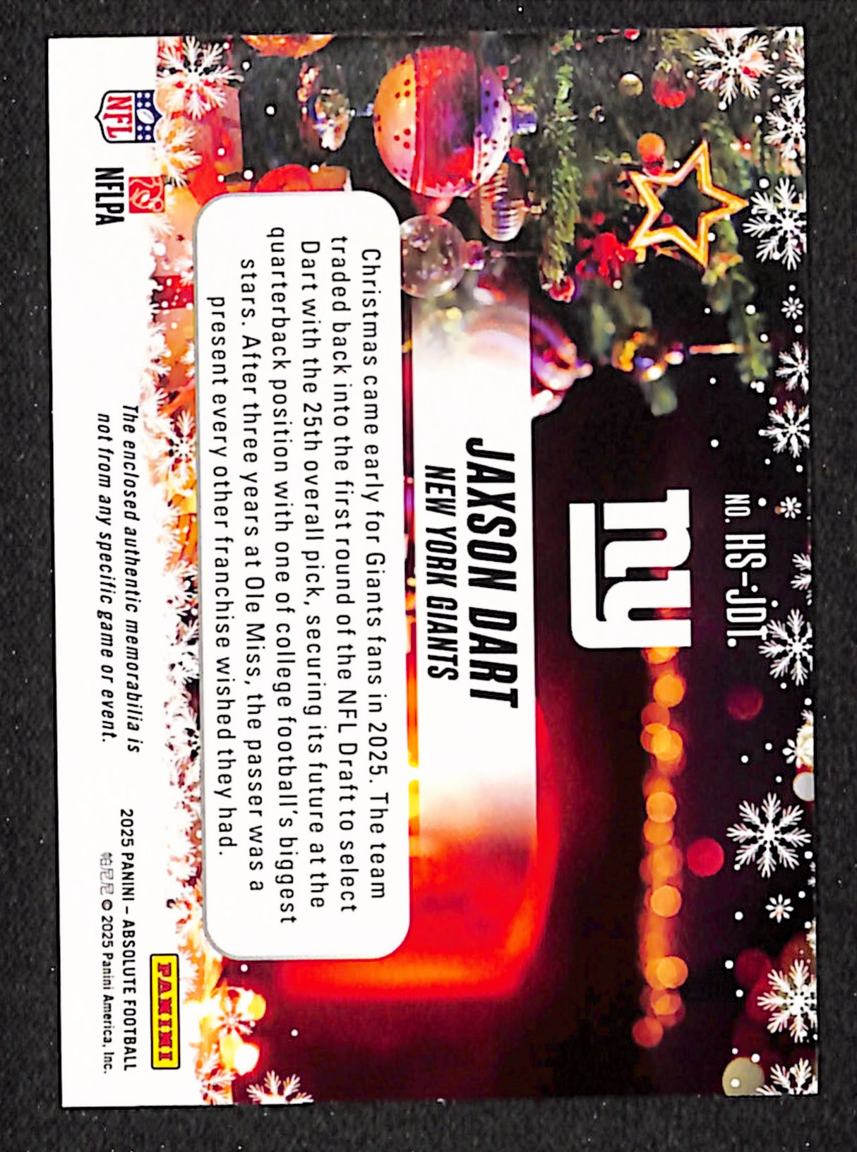 Jaxson Dart 2025 Panini Absolute Holiday Suit #HS-JDT