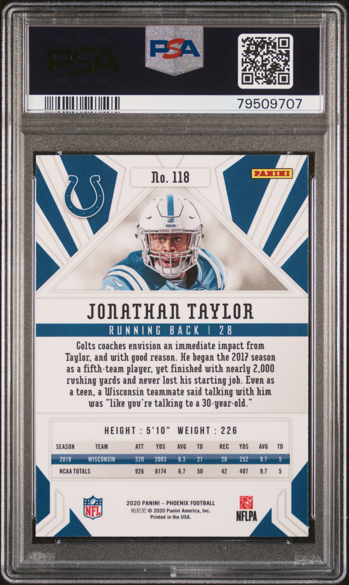 Jonathan Taylor 2020 Panini Phoenix Fire Burst #118 PSA 10
