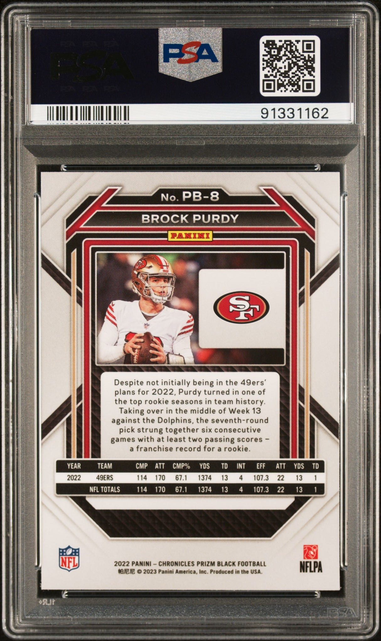 Brock Purdy 2022 Panini Chronicles Prizm Black #PB-8 PSA 9