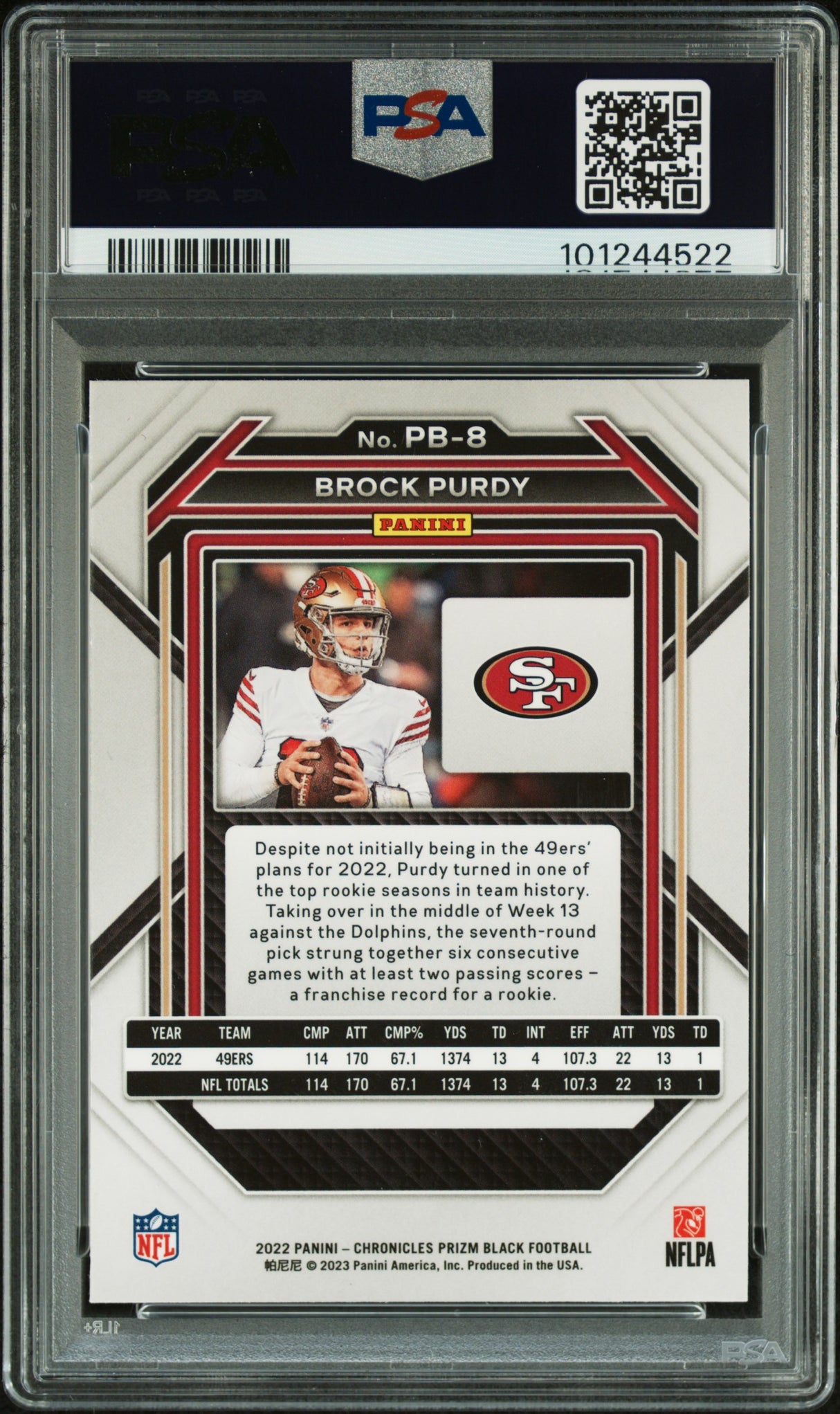 Brock Purdy 2022 Panini Chronicles Prizm Black #PB-8 PSA 9