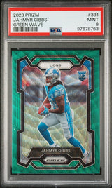 Jahmyr Gibbs 2023 Panini Prizm Green Wave #331 PSA 9