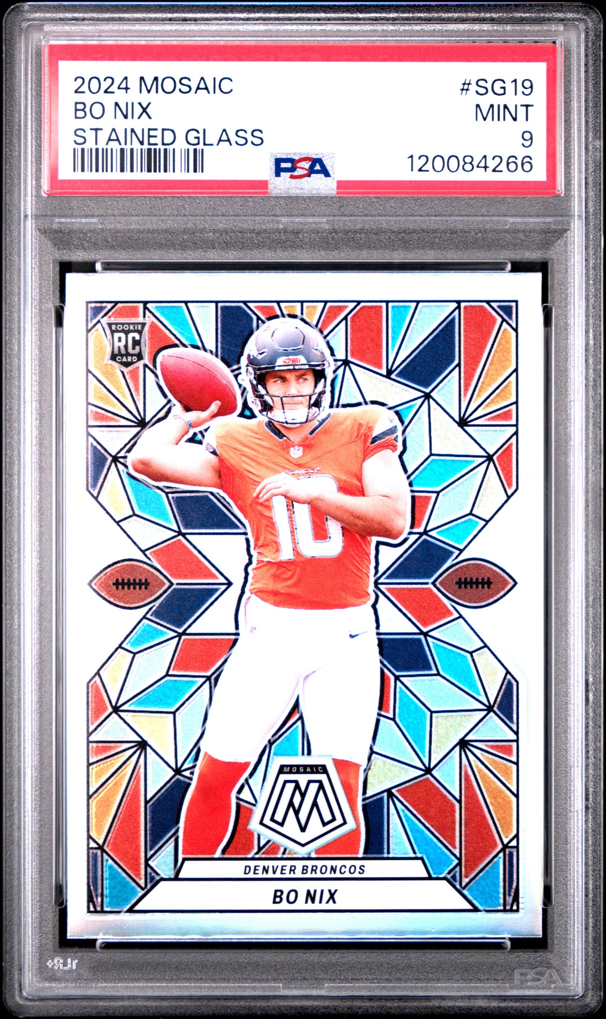 Bo Nix 2024 Panini Mosaic Stained Glass #SG-19 PSA 9