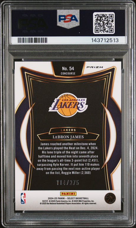 LeBron James 2024-25 Panini Select Orange Cracked Ice Prizm #54 #/275 PSA 10