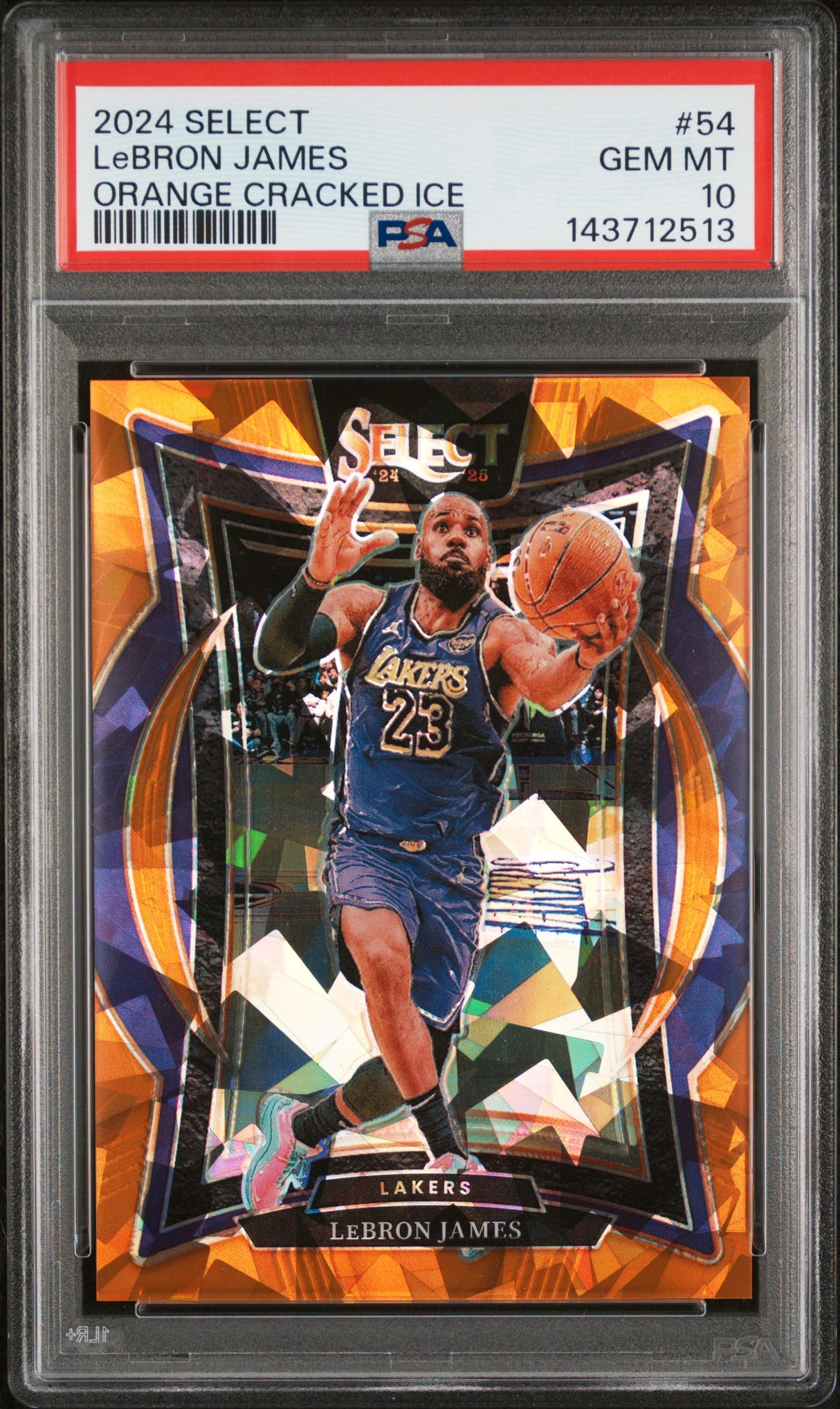 LeBron James 2024-25 Panini Select Orange Cracked Ice Prizm #54 #/275 PSA 10