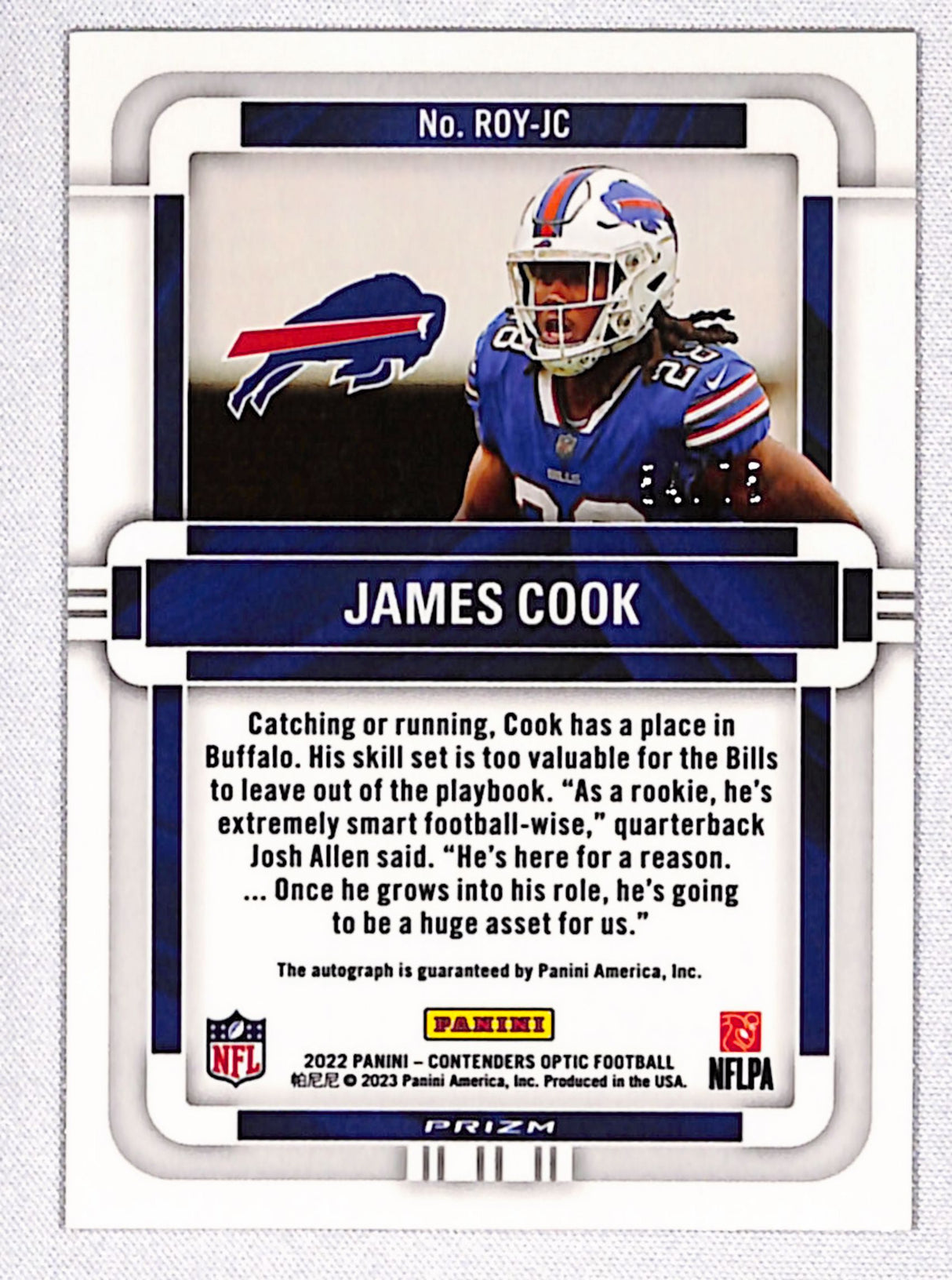 James Cook 2022 Contenders Optic Rookie of the Year Contenders #ROY-JC #/75
