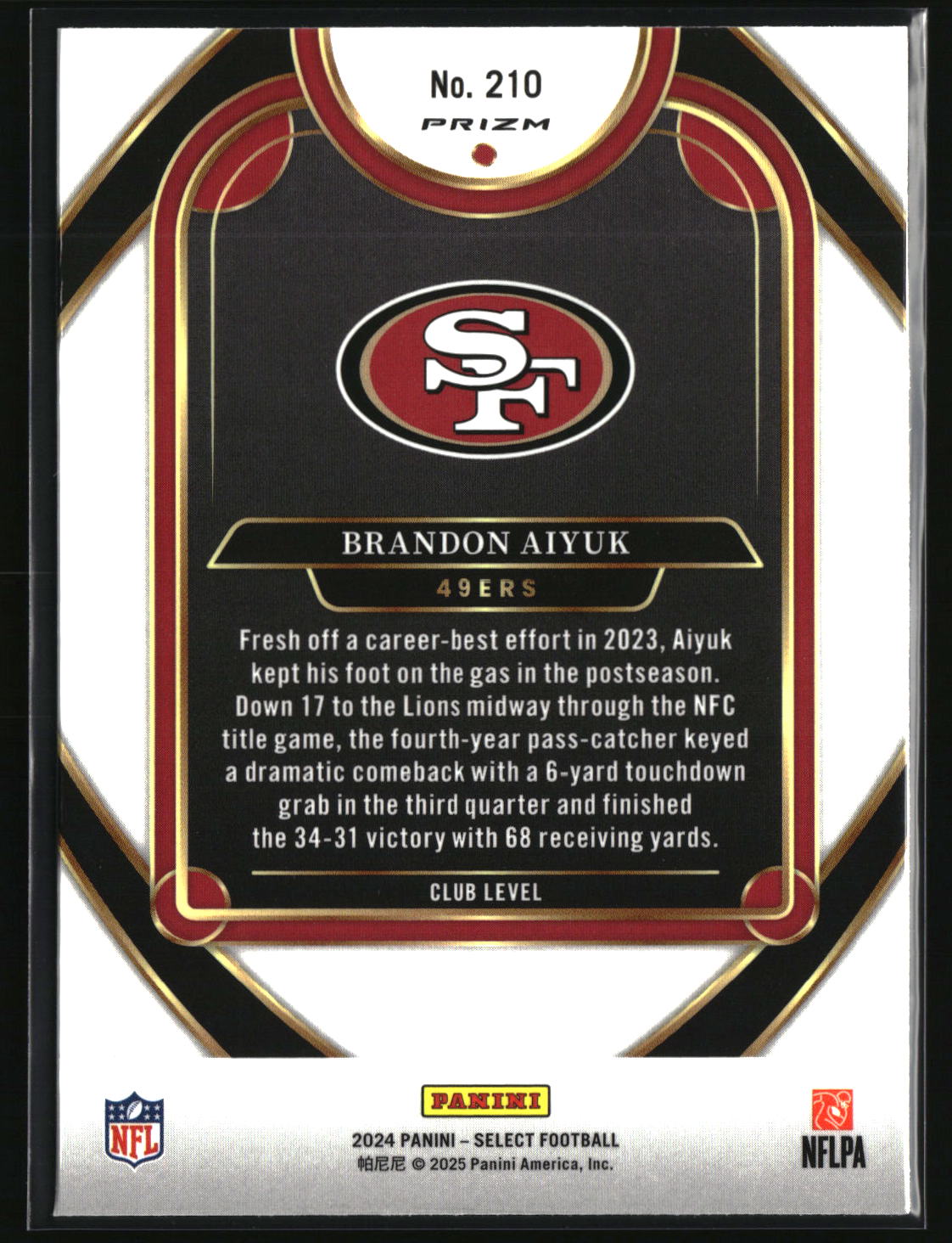 Brandon Aiyuk 2024 Panini Select Zebra Prizm Shock #210