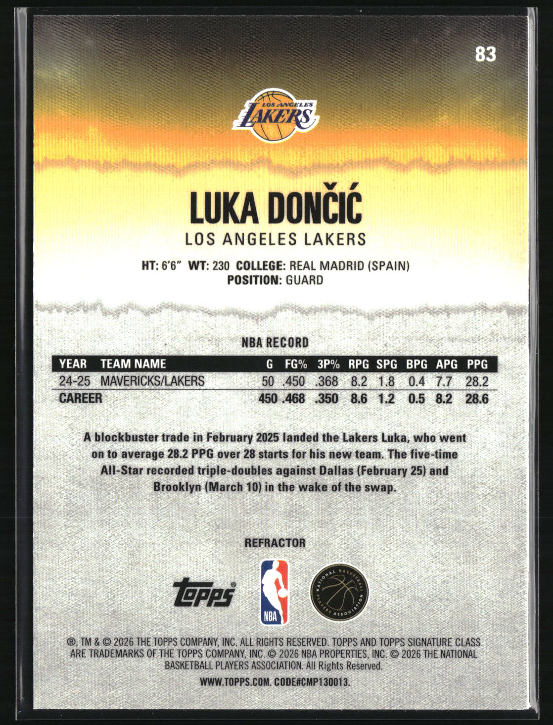 Luka Dončić 2025-26 Topps Signature Class Chrome Refractors #83