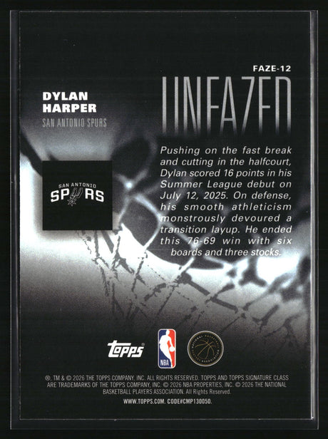 Dylan Harper 2025-26 Topps Signature Class Unfazed #FAZE-12
