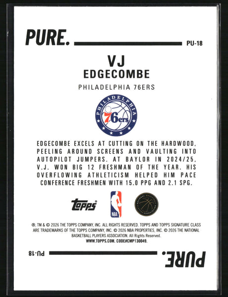 VJ Edgecombe 2025-26 Topps Signature Class Pure #PU-18