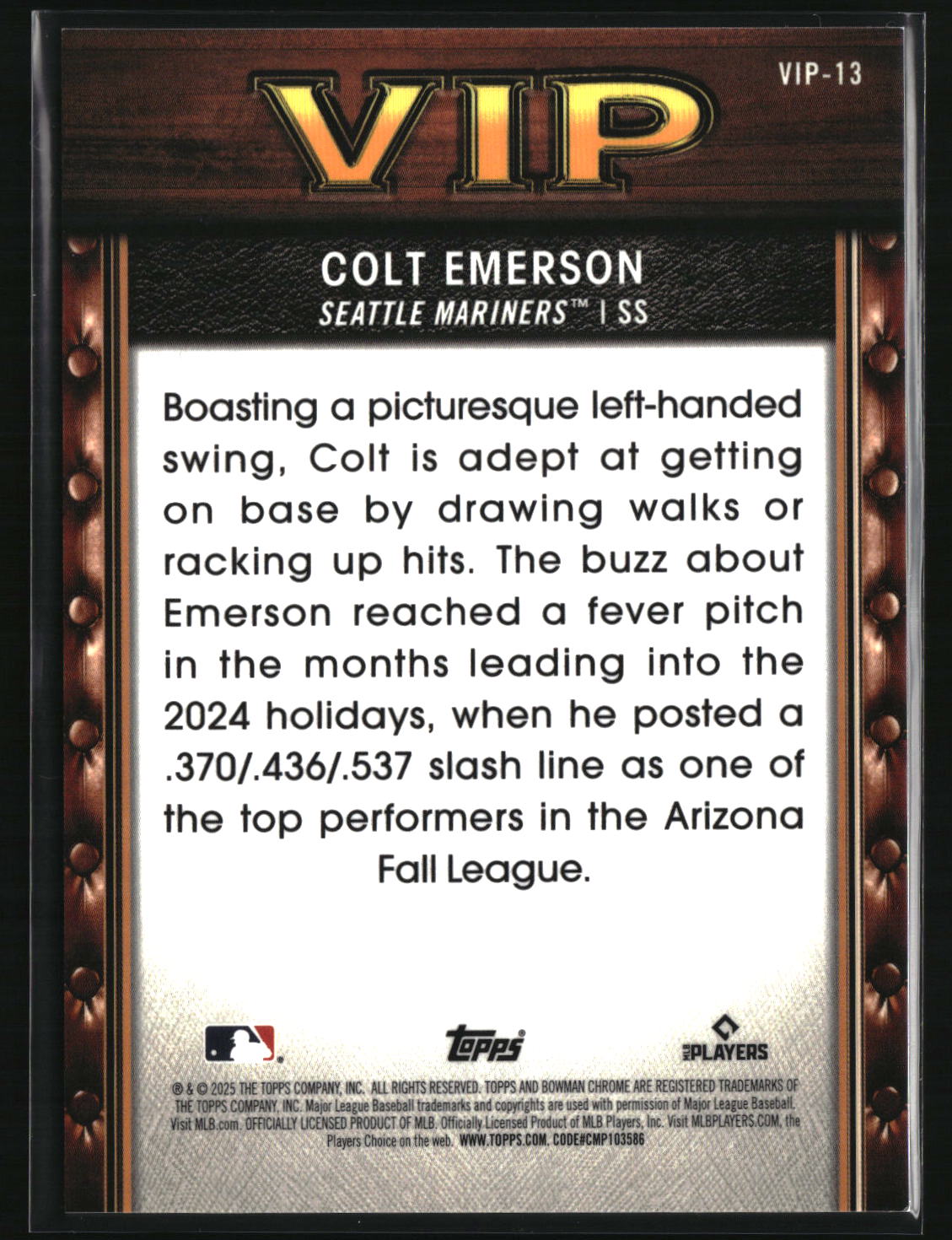 Colt Emerson 2025 Bowman VIP Mojo Burgundy Ref #VIP-13 #/275