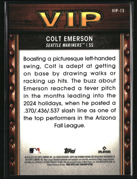 Colt Emerson 2025 Bowman VIP Mojo Burgundy Ref #VIP-13 #/275