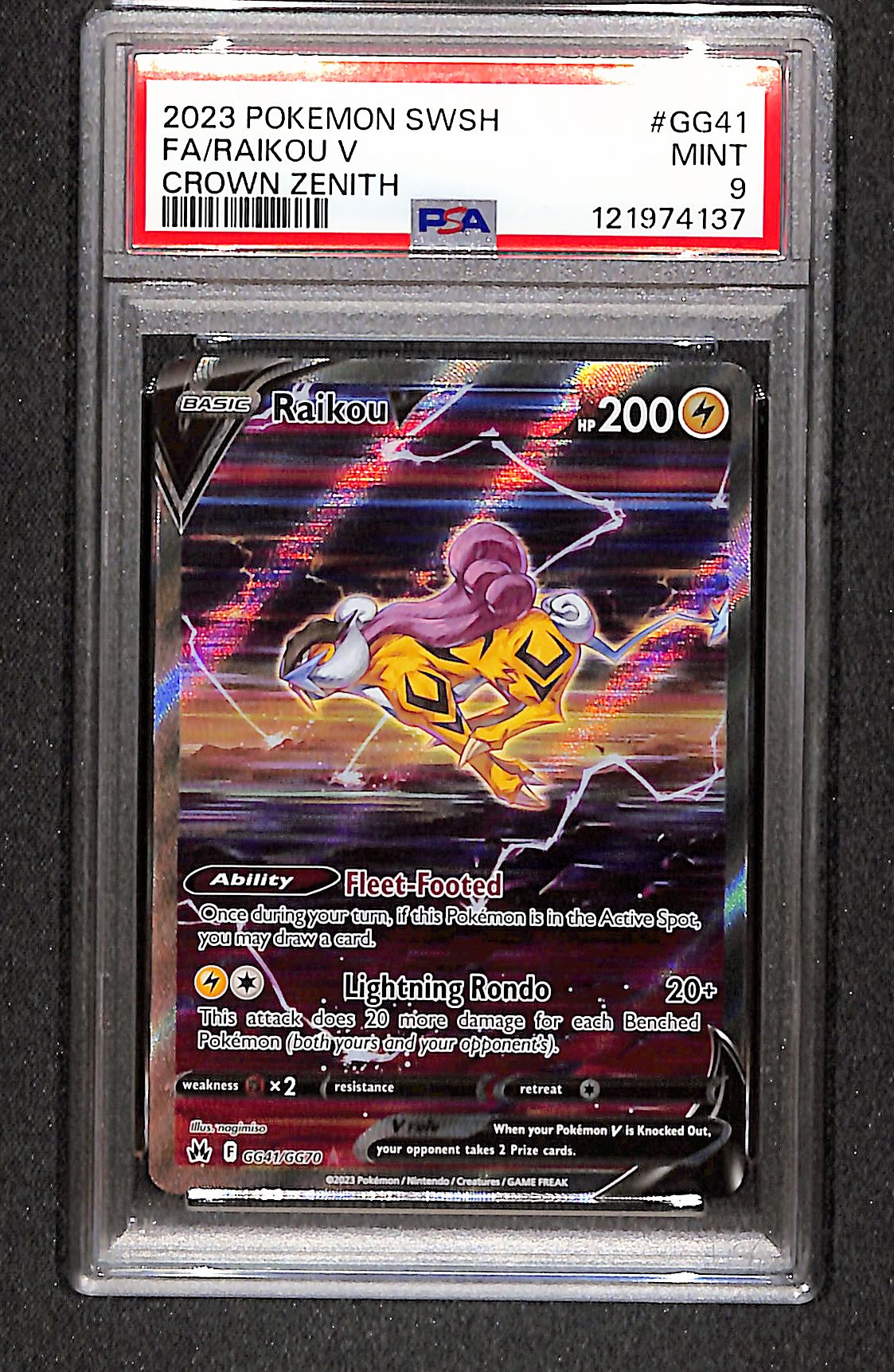 Raikou V SWSH: Crown Zenith: Galarian Gallery #GG41/GG70 PSA 9