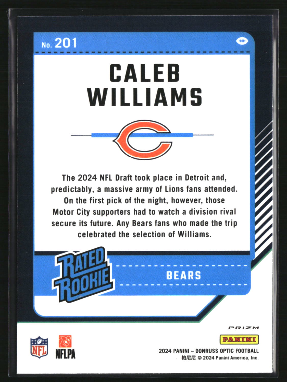 Caleb Williams 2024 Donruss Optic Green Hyper #201