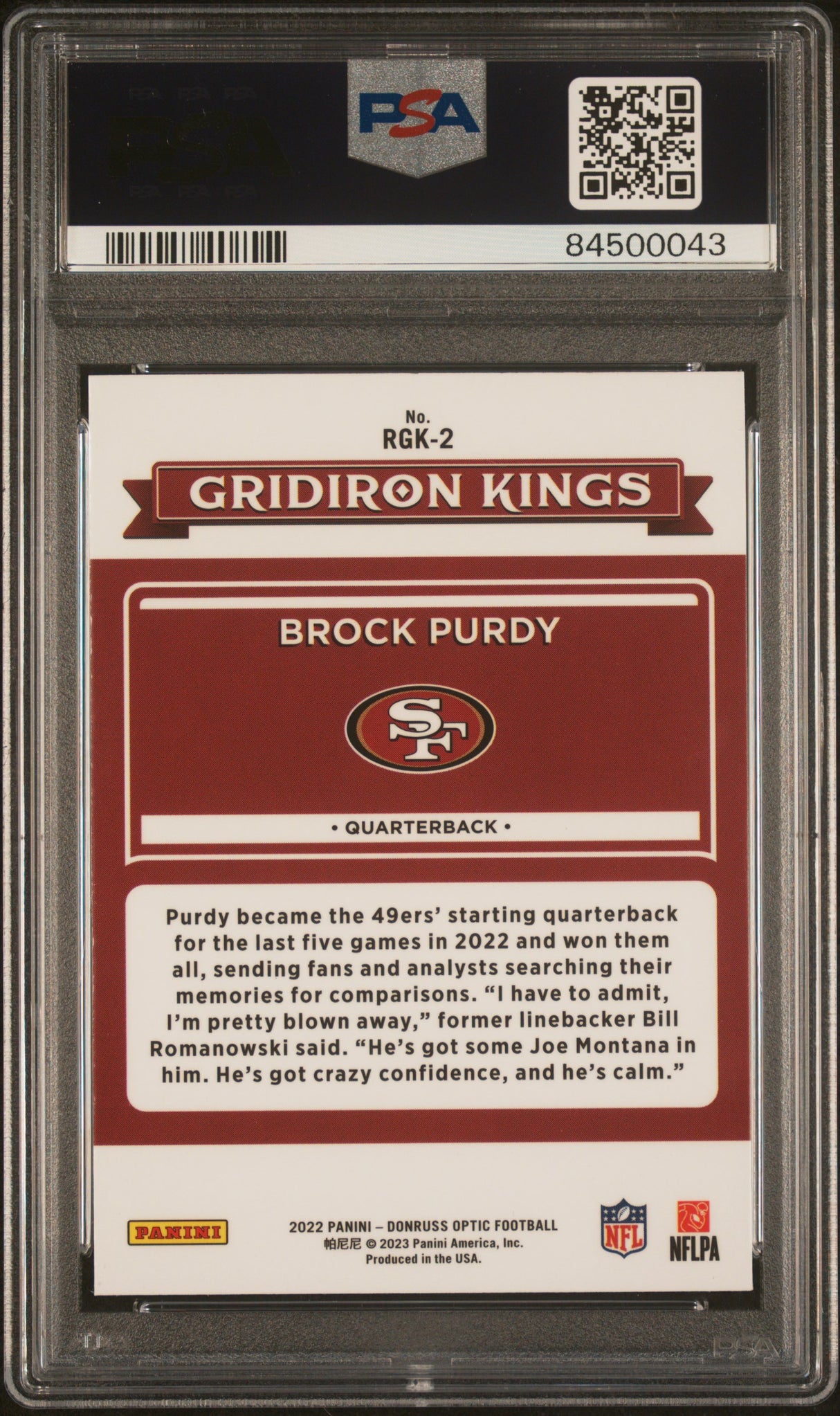 Brock Purdy 2022 Donruss Optic Rookie Gridiron Kings #RGK-2 PSA 10