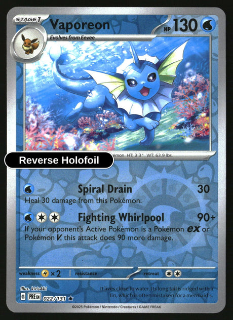 Vaporeon - 022/131 - [PRE - SV: Prismatic Evolutions] - Reverse Holofoil