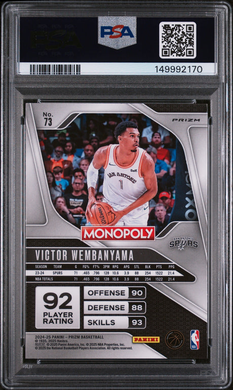 Victor Wembanyama 2024-25 Panini Prizm Monopoly Red Prizms #73 PSA 9