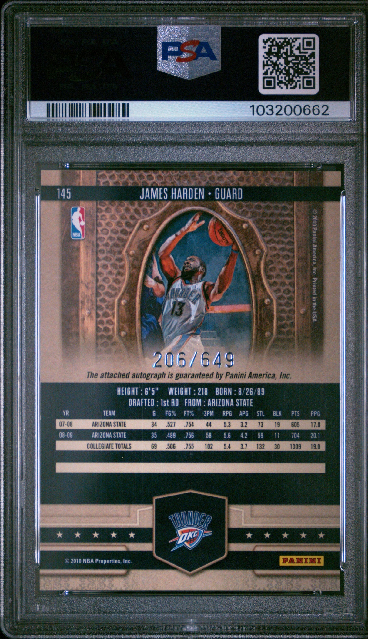 James Harden 2009-10 Panini Court Kings #145 #/649 PSA 10