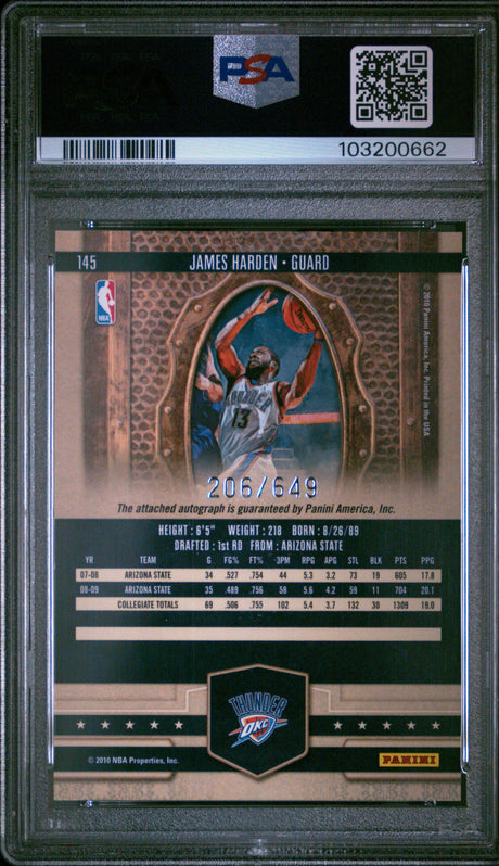 James Harden 2009-10 Panini Court Kings #145 #/649 PSA 10