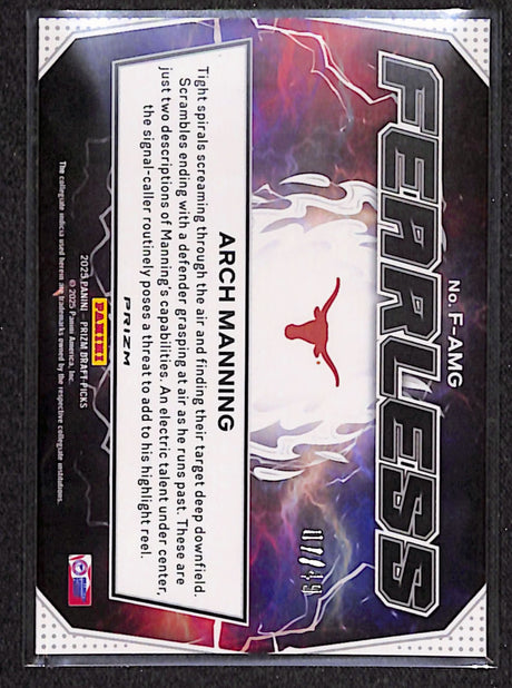 Arch Manning 2025 Panini Prizm Draft Picks Fearless Red Flash #F-AMG #/49