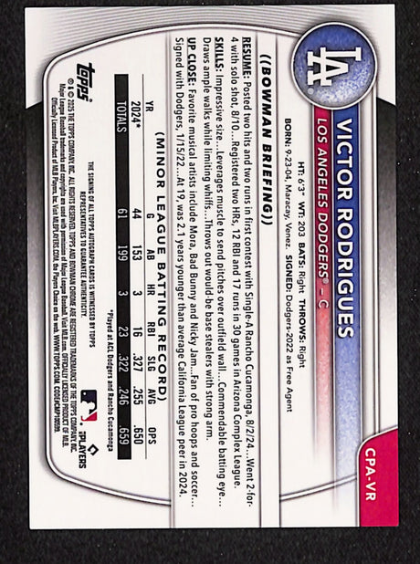 Victor Rodrigues 2025 Bowman Chrome Prospect Autographs #CPA-VR