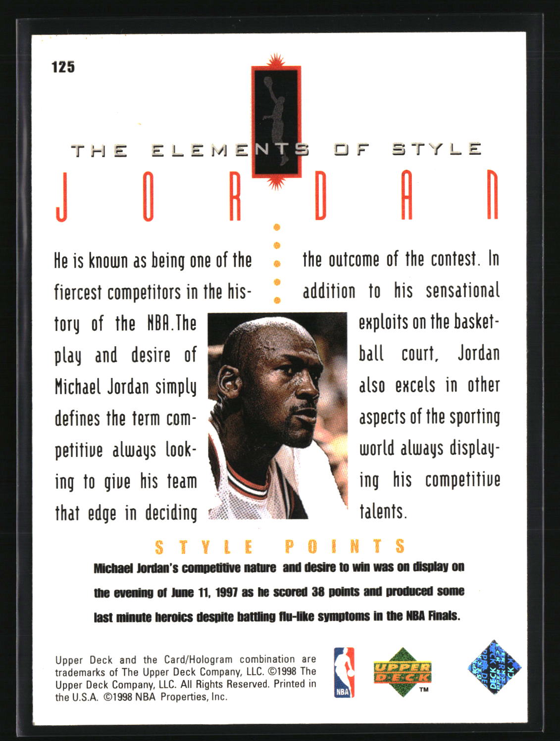 Michael Jordan 1998 Upper Deck Michael Jordan Living Legend #125