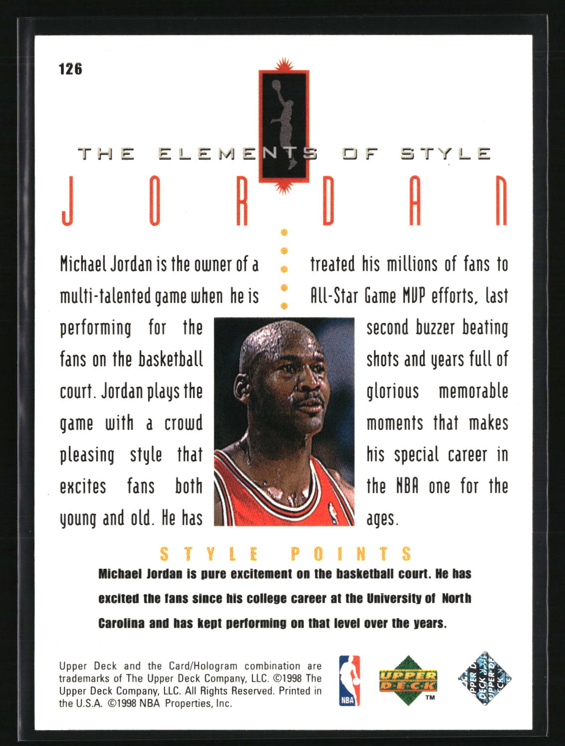 Michael Jordan 1998 Upper Deck Michael Jordan Living Legend #126