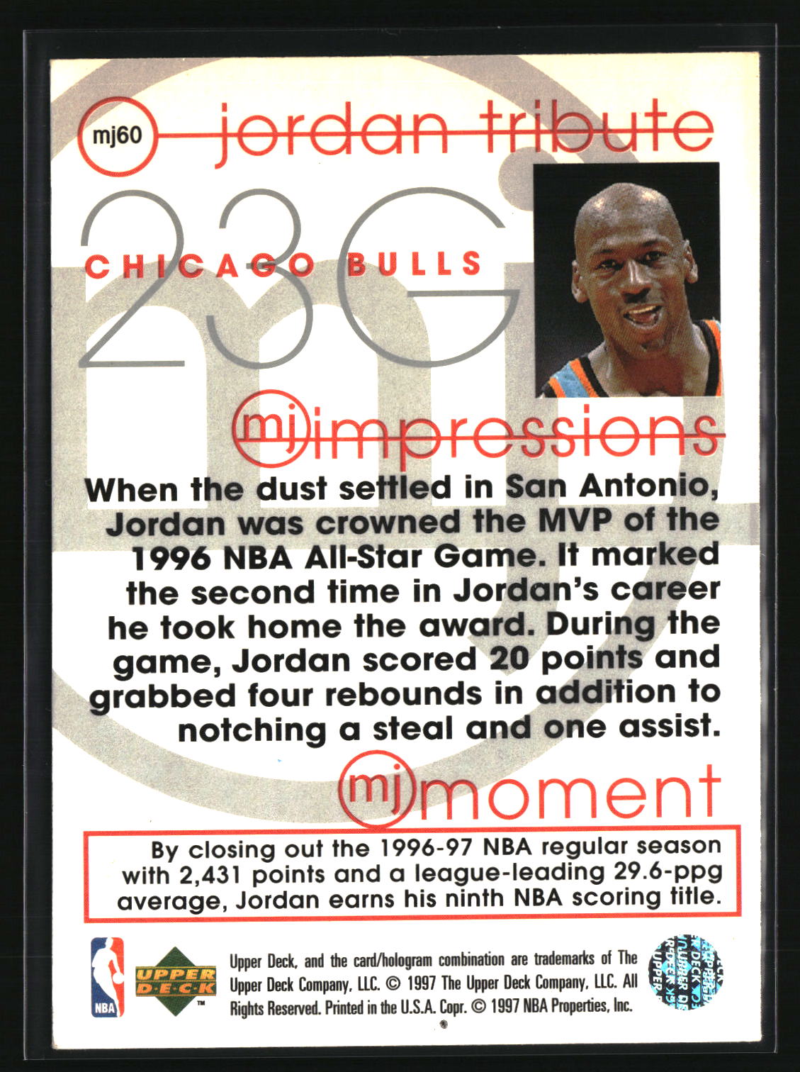 Michael Jordan 1997-98 Upper Deck Michael Jordan Tribute #MJ60