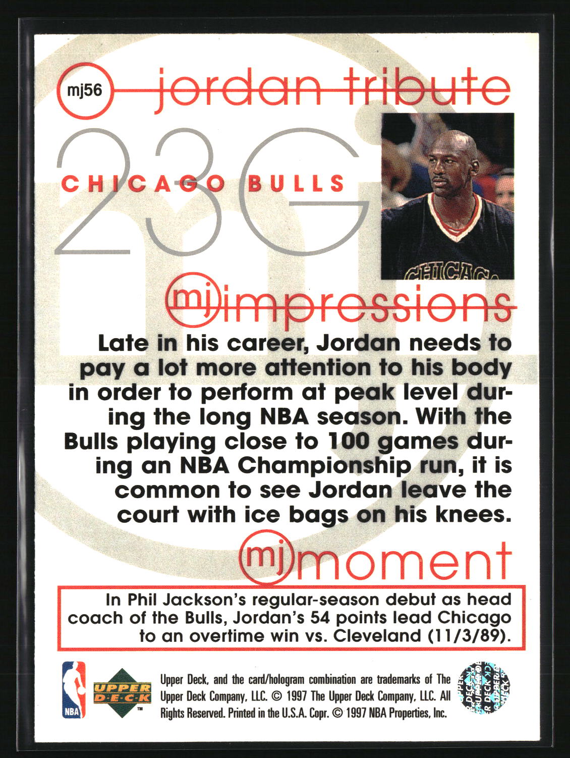 Michael Jordan 1997-98 Upper Deck Michael Jordan Tribute #MJ56