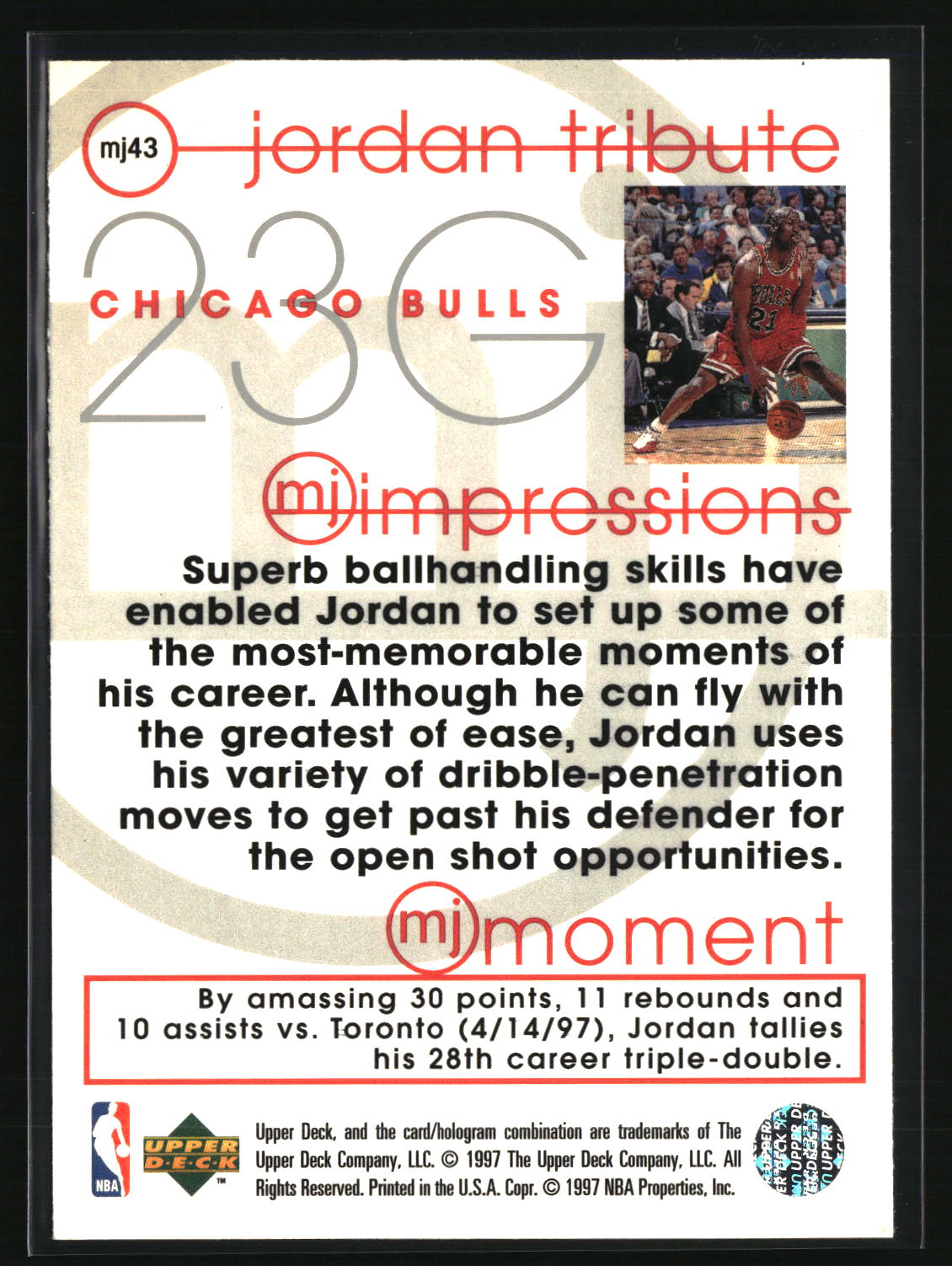Michael Jordan 1997-98 Upper Deck Michael Jordan Tribute #MJ43