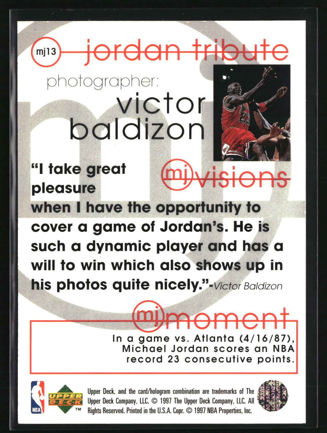 Michael Jordan 1997-98 Upper Deck Michael Jordan Tribute #MJ13