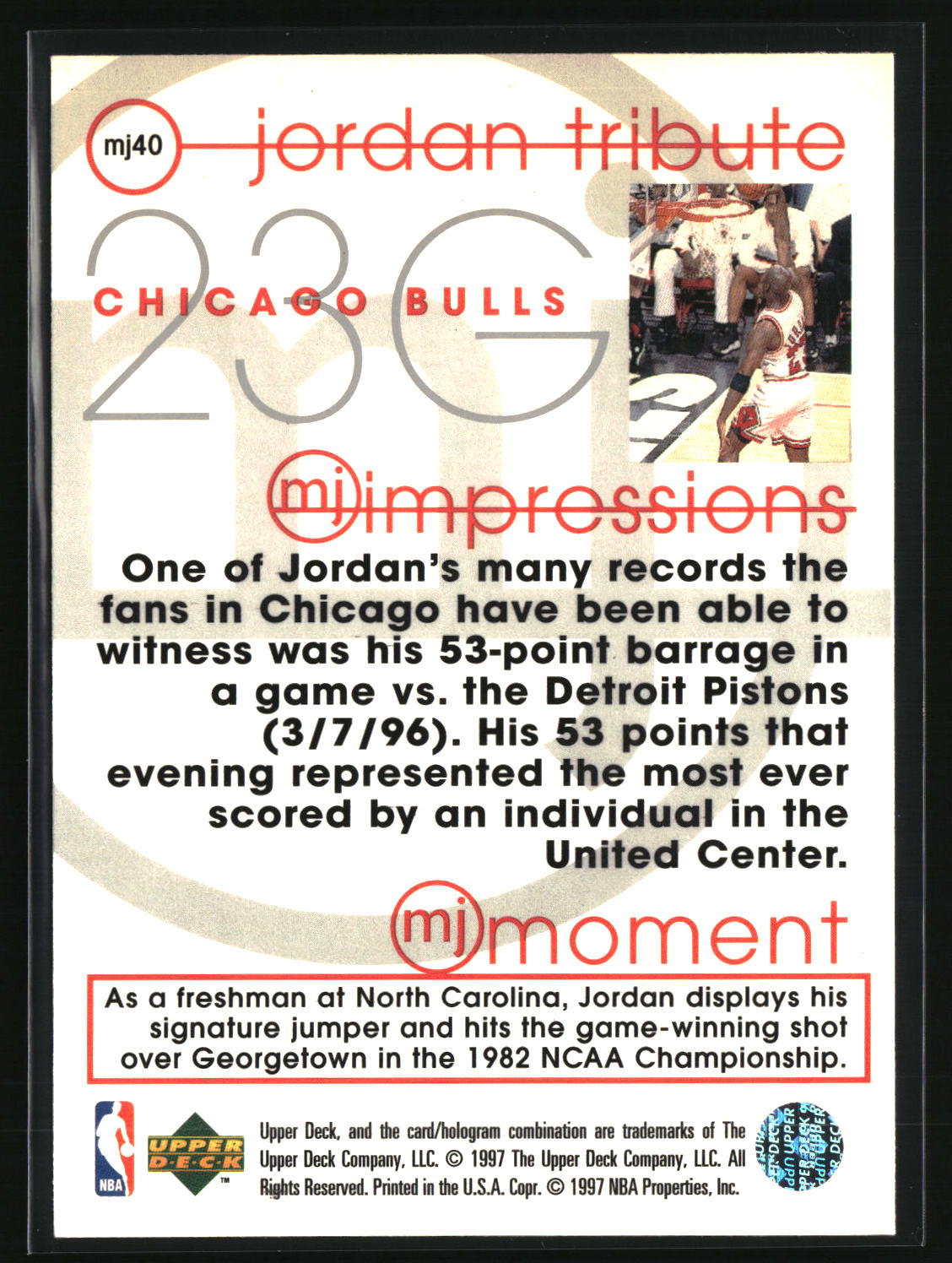 Michael Jordan 1997-98 Upper Deck Michael Jordan Tribute #MJ40