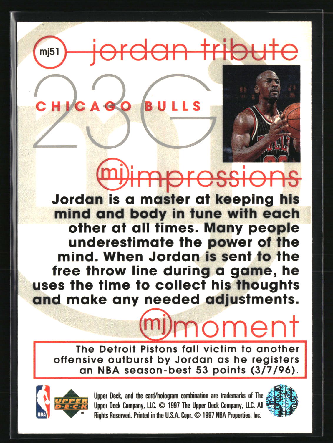 Michael Jordan 1997-98 Upper Deck Michael Jordan Tribute #MJ51