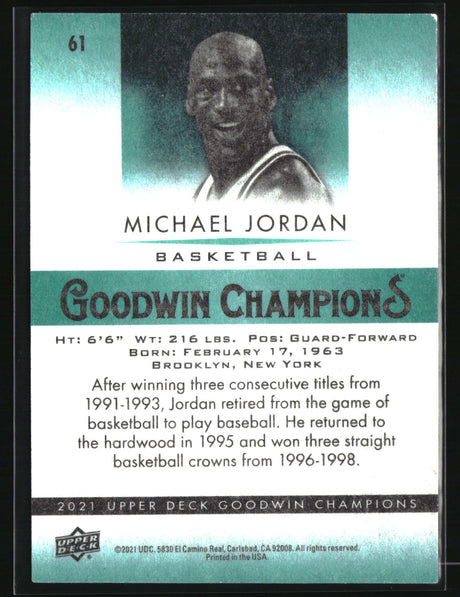 Michael Jordan 2021 Upper Deck Goodwin Champions Turquoise #61