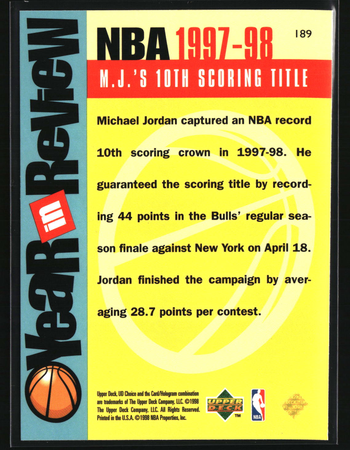 Michael Jordan 1998-99 UD Choice #189