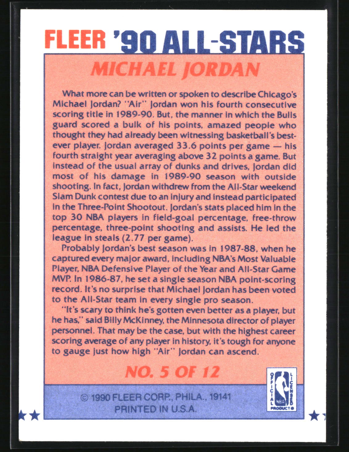 Michael Jordan 1990-91 Fleer All-Stars #5