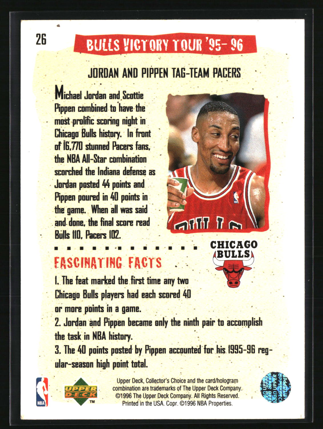 Bulls Victory Tour '95-96: Win #46 1996-97 Collector's Choice #26