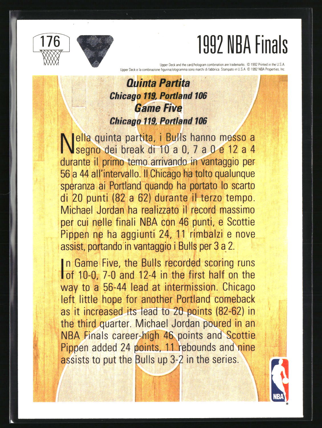 Chicago vs. Portland 1991-92 Upper Deck Italian #176a