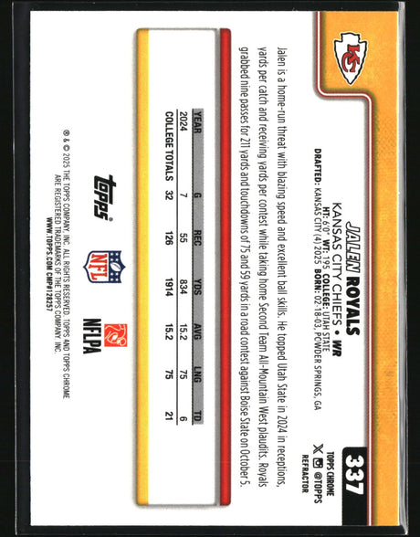 Jalen Royals 2025 Topps Chrome Refractor #337