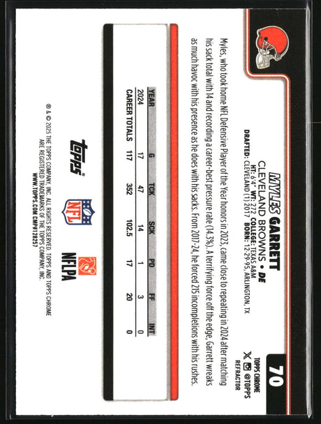 Myles Garrett 2025 Topps Chrome Refractor #70