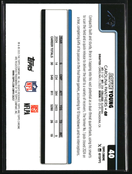Bryce Young 2025 Topps Chrome Prism Refractor #40