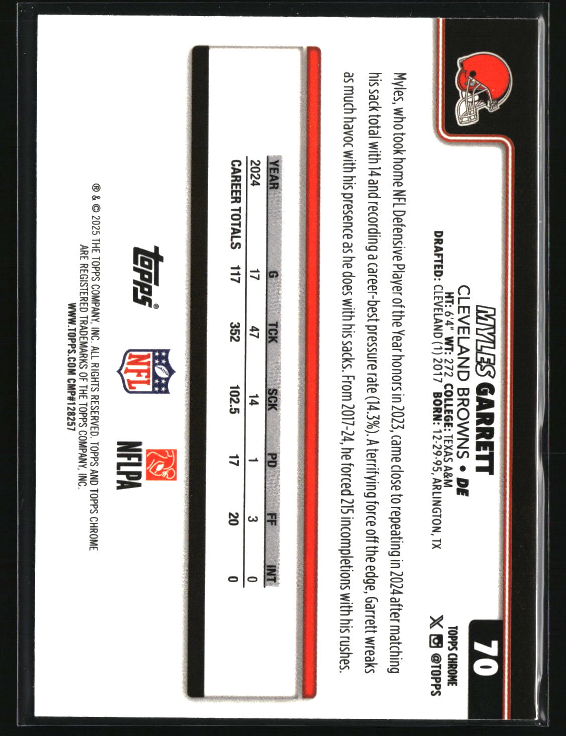 Myles Garrett 2025 Topps Chrome Prism Refractor #70
