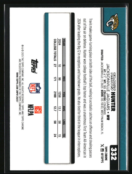 Travis Hunter 2025 Topps Chrome #332