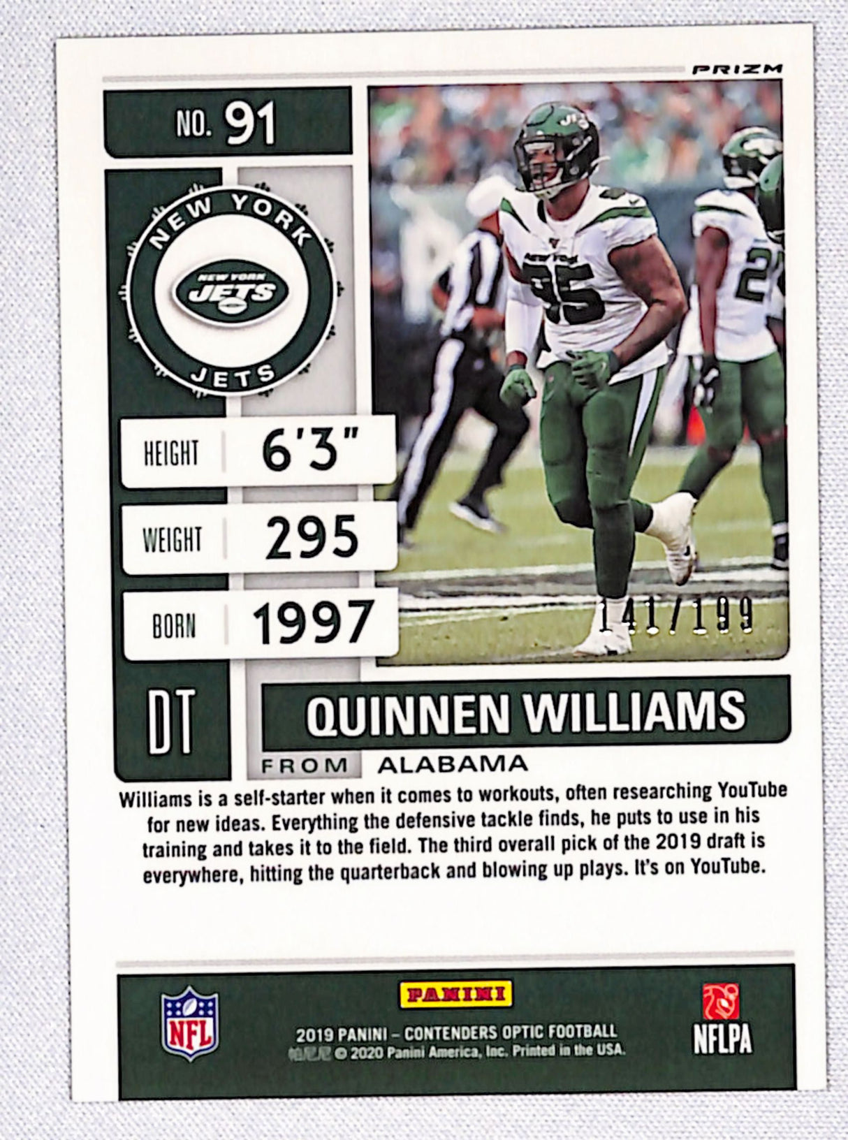 Quinnen Williams 2019 Panini Contenders Optic Red #91 #/199