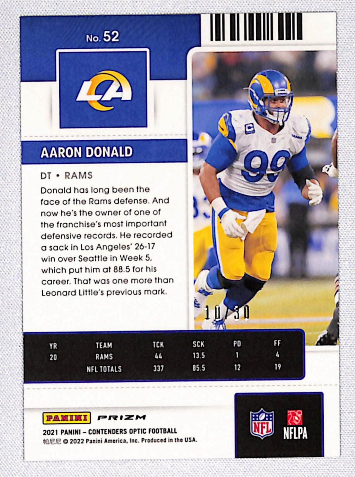 Aaron Donald 2021 Panini Contenders Optic Green Pulsar #52 #/30